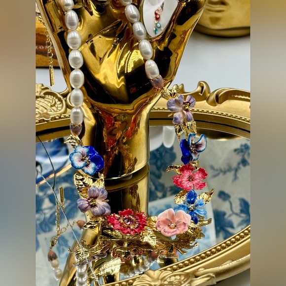 🆕 LES NEREIDES 🧿 NIB Mille Pensees Necklace, Mille Pensees Flowers and Pearl - Picture 13 of 16